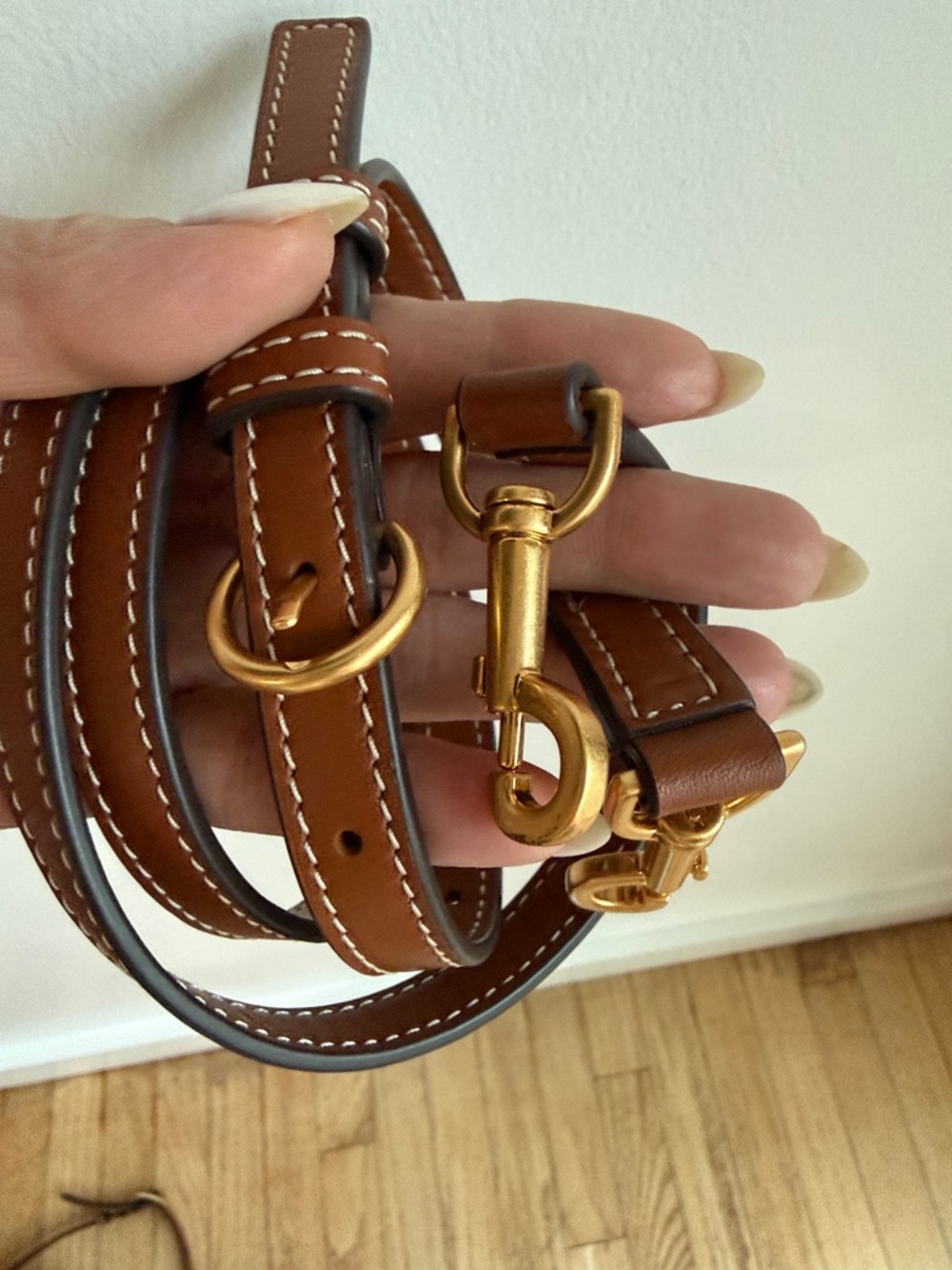 NWOT Tory Burch Leather Crossbody Strap in Brown with Gold Hardware 48 inches